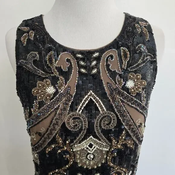 Needle And Thread Art Deco Beaded Dress Flapper Women Black Glam Event 2 - Picture 5 of 16